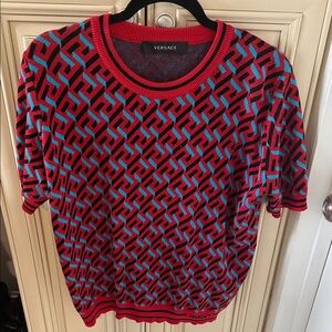 Versace Red and Blue Geometric Pattern Sweater
